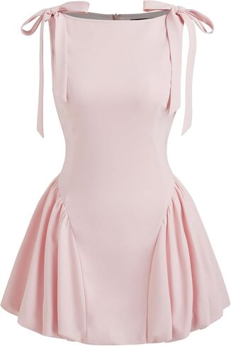 CIDER Mini Dress Bowknot Bubble Hem High Waist Cocktail Party Dresses Elegant Short Sleeve Boat Neck Dress in Saudi Arabia
