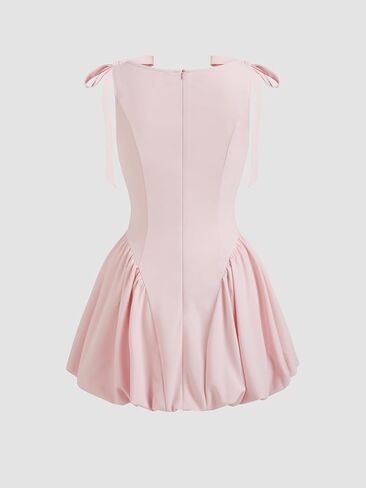 CIDER Mini Dress Bowknot Bubble Hem High Waist Cocktail Party Dresses Elegant Short Sleeve Boat Neck Dress in Saudi Arabia