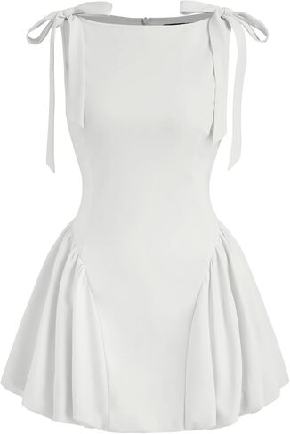 CIDER Mini Dress Bowknot Bubble Hem High Waist Cocktail Party Dresses Elegant Short Sleeve Boat Neck Dress in Saudi Arabia