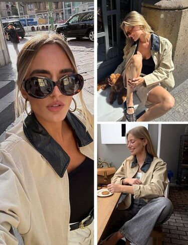 Shiyifa Womens Cropped Barn Jacket Contrast Collar Canvas Jackets Lightweight Utility Coat with Pockets in Saudi Arabia