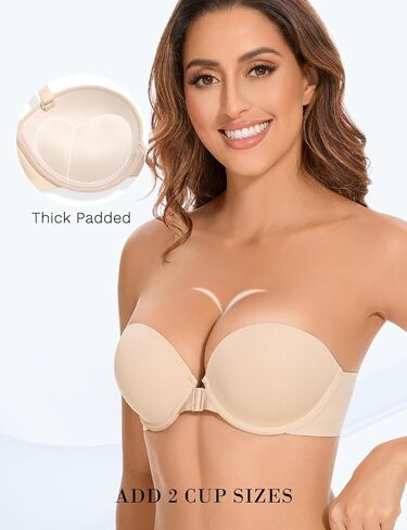 Front Closure Padded Push Up Bra Racerback Add 2 Cups Comfortable Balconette Bras for Women Underwire in Kuwait
