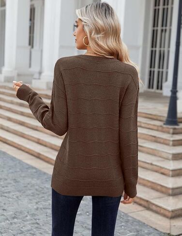 Zeagoo Womens Sweaters Fall Casual Long Sleeve V Neck Shirts Lightweight Crochet Ribbed Knit Pullover Tops Outfits in Saudi Arabia