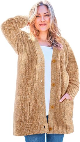 Woman Within Plus Size Button-Front Shaker Cardigan Sweater in Saudi Arabia