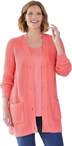 Woman Within Plus Size Button-Front Shaker Cardigan Sweater in Saudi Arabia