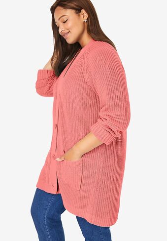 Woman Within Plus Size Button-Front Shaker Cardigan Sweater in Saudi Arabia