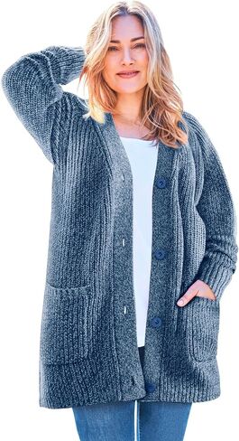 Woman Within Plus Size Button-Front Shaker Cardigan Sweater in Saudi Arabia