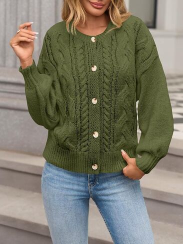 Yousify Womens Open Front Cardigan Sweaters Casual Cable Knit Long Sleeve Button Down Chunky Loose Fall Sweater in Saudi Arabia