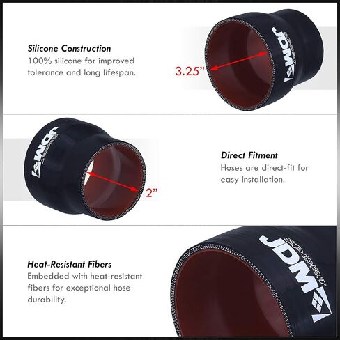 AJP Distributors 3.25" to 2" / 82.55mm to 50.8mm - Straight Reducer 3-PLY Silicone Coupler Hose, High Temperature Universal Pipe Piping Tube Connector Black in Saudi Arabia