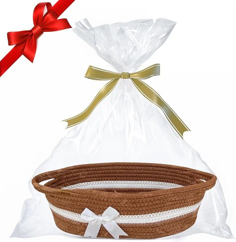 سلة للهدايا فارغة - 14 "عيد الهالوين الصغير ، سلال هدايا عيد الحب فارغة لملء الرجال للنساء ، سلة دش الطفل ، سلة القطن بوهو لرف الحمام ، البيج in Kuwait