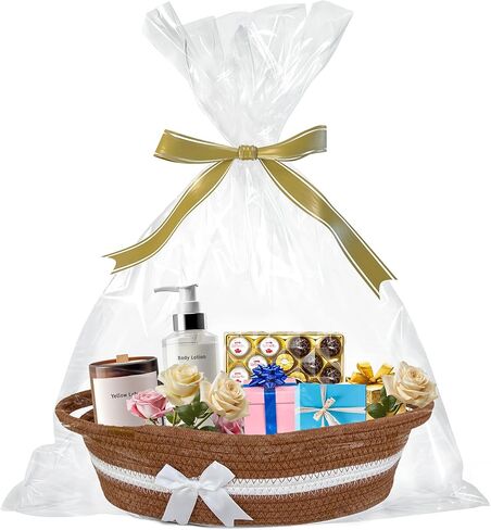 سلة للهدايا فارغة - 14 "عيد الهالوين الصغير ، سلال هدايا عيد الحب فارغة لملء الرجال للنساء ، سلة دش الطفل ، سلة القطن بوهو لرف الحمام ، البيج in Kuwait