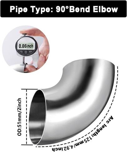 4Pcs OD 2 Inch 90 Degree SS304 Stainless Steel Bend Tube Exhaust Elbow Pipe for automotive exhaust modification or stair handrail, silver polish，Exhaust System 2" Piping. in Saudi Arabia
