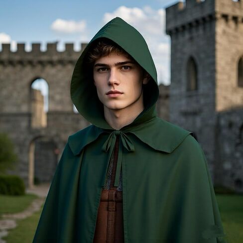 Renaissance Medieval Costume Men Green Cloak with Hood Capes Cosplay in Saudi Arabia
