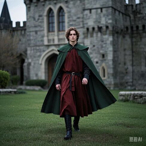 Renaissance Medieval Costume Men Green Cloak with Hood Capes Cosplay in Saudi Arabia