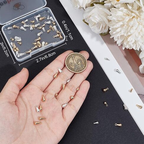 Beebeecraft 1 صندوق 80 قطعة سحر الدمعة 18 قيراط النحاس المطلي بالذهب 2 حجم سلسلة موسع قطرة سحر الخرز المتدلي مع فتحة 1 مم لصنع المجوهرات بنفسك in Saudi Arabia