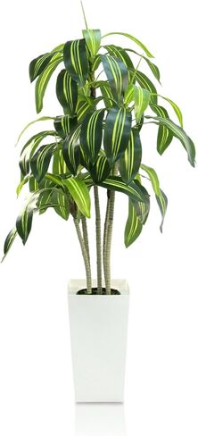 Dracaena Artificial Plant - 4ft Faux Tree with Planter White, UV-Resistant Tropical Faux Dracaena Tree Indoor for Home Decor, Bedroom, Living Room, Porch, Patio, Outdoor Housewarming Gift in Saudi Arabia
