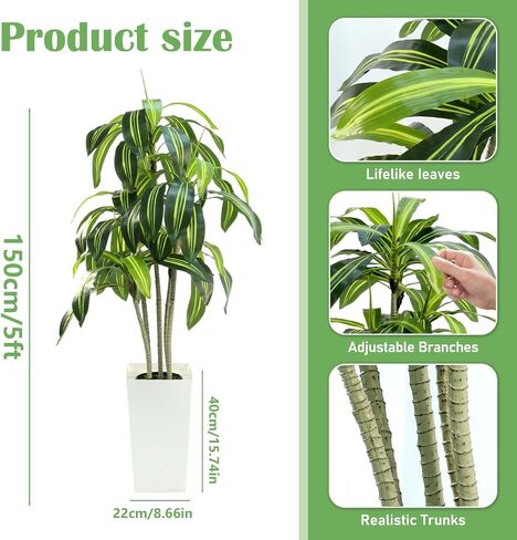 Dracaena Artificial Plant - 4ft Faux Tree with Planter White, UV-Resistant Tropical Faux Dracaena Tree Indoor for Home Decor, Bedroom, Living Room, Porch, Patio, Outdoor Housewarming Gift in Saudi Arabia