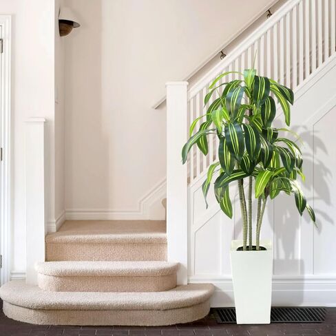 Dracaena Artificial Plant - 4ft Faux Tree with Planter White, UV-Resistant Tropical Faux Dracaena Tree Indoor for Home Decor, Bedroom, Living Room, Porch, Patio, Outdoor Housewarming Gift in Saudi Arabia
