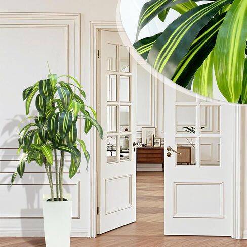 Dracaena Artificial Plant - 4ft Faux Tree with Planter White, UV-Resistant Tropical Faux Dracaena Tree Indoor for Home Decor, Bedroom, Living Room, Porch, Patio, Outdoor Housewarming Gift in Saudi Arabia
