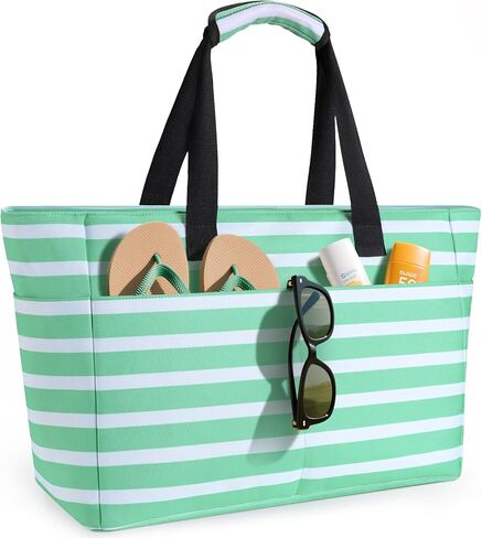 Extra Large Beach Bag, Waterproof Beach Bags with Zipper, Pool Bag with Wet Compartment, Lightweight Foldable Large Weekender Bags for Women, Perfect for Pool Travel Vacation Gym in Kuwait