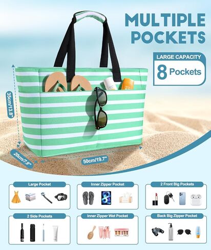 Extra Large Beach Bag, Waterproof Beach Bags with Zipper, Pool Bag with Wet Compartment, Lightweight Foldable Large Weekender Bags for Women, Perfect for Pool Travel Vacation Gym in Kuwait