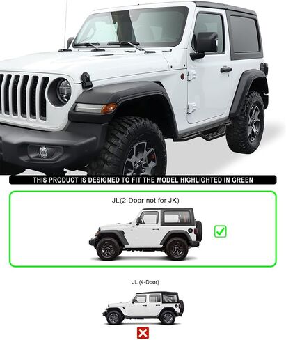 HD Ridez منسد لأسفل ألواح الجري خطوة جانبية متوافقة مع Jeep Wrangler JL 2018-2024 2-Door (يجب إزالة الجوانب الجانبية للمصنع أو القضبان الصخرية) in Saudi Arabia