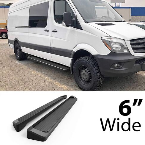 HD Ridez Running Board 6 "أسود متوافق مع Dodge Sprinter 2007-2009 الحجم الكامل Van & Mercedes-Benz Sprinter 10-25 3-Door (استبعاد سيارة الركاب مع A/C الخلفية و 2015 4x4) (خطوات جانبية بار NERF) in Kuwait