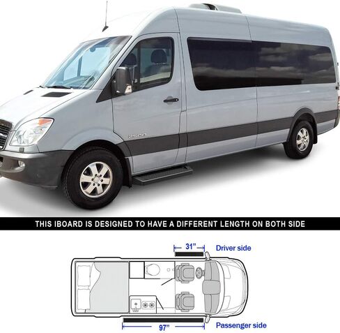 HD Ridez Running Board 6 "أسود متوافق مع Dodge Sprinter 2007-2009 الحجم الكامل Van & Mercedes-Benz Sprinter 10-25 3-Door (استبعاد سيارة الركاب مع A/C الخلفية و 2015 4x4) (خطوات جانبية بار NERF) in Kuwait