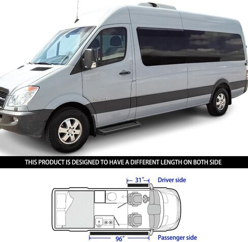 HD Ridez Running Board 6 "أسود متوافق مع Dodge Sprinter 2007-2009 الحجم الكامل Van & Mercedes-Benz Sprinter 10-25 3-Door (استبعاد سيارة الركاب مع A/C الخلفية و 2015 4x4) (خطوات جانبية بار NERF) in Kuwait