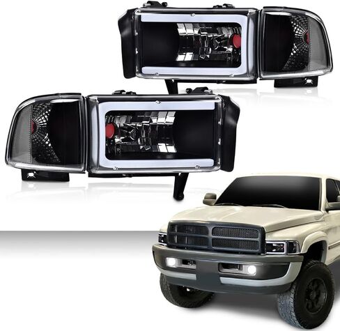 G-PLUS LED Light Strip Headlights w/o Bulbs Fit Dodge Ram 1500 1994-2001/Dodge Ram 2500 3500 1994-2002 Clear Lens Black Housing Clear Reflector Bumper Headlamps,faros delanteros Assembly in Saudi Arabia