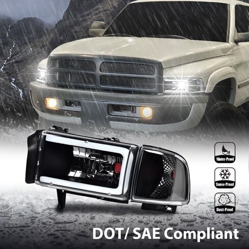 G-PLUS LED Light Strip Headlights w/o Bulbs Fit Dodge Ram 1500 1994-2001/Dodge Ram 2500 3500 1994-2002 Clear Lens Black Housing Clear Reflector Bumper Headlamps,faros delanteros Assembly in Saudi Arabia