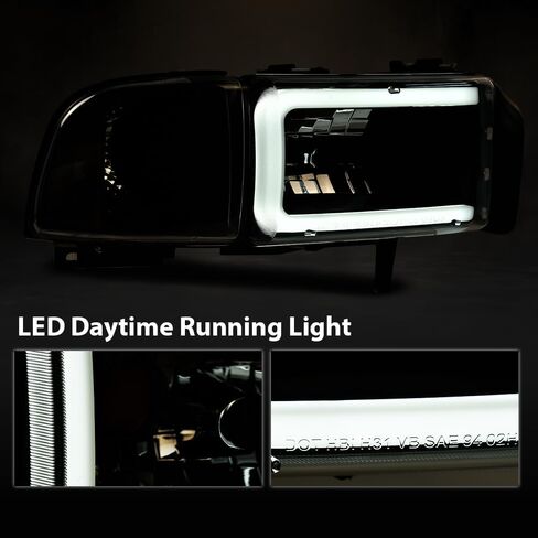 G-PLUS LED Light Strip Headlights w/o Bulbs Fit Dodge Ram 1500 1994-2001/Dodge Ram 2500 3500 1994-2002 Clear Lens Black Housing Clear Reflector Bumper Headlamps,faros delanteros Assembly in Saudi Arabia