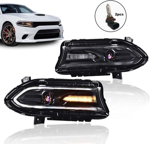 PIT66 Headlight Assembly, Compatible with Dodge Charger 2015 2016 2017 2018 2019 2020 2021 Halogen Headlamp Pair Left Driver Side And Right Passenger Side 68214397AB in Kuwait
