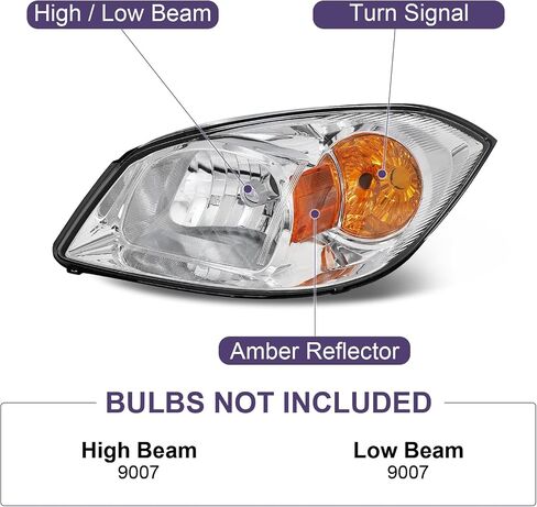 تجميع المصابيح الأمامية تناسب 2005-2010 Chevy Cobalt/2005-2006 Pontiac Pursuit/2007-2009 Pontiac G5 Chrome Housing with Amber Reflector-S in Saudi Arabia