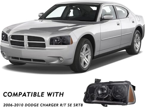 Halogen 4Pcs Headlights Assembly Set for 2006-2010 Dodge Charger Headlamp with Corner Light Replacement OE Headlamp (Smoke Black) in Saudi Arabia