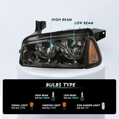 Halogen 4Pcs Headlights Assembly Set for 2006-2010 Dodge Charger Headlamp with Corner Light Replacement OE Headlamp (Smoke Black) in Saudi Arabia