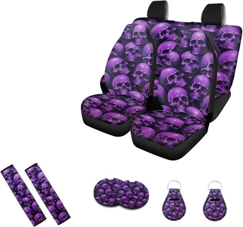 Boho Frog Printed Car Seat Covers Full Set for Women Men, Neoprene Steering Wheel Cover Seatbelt Front Rear Seat Backrest Bottom Universal Fit Most Vehicles Easy to Install, Green in Kuwait