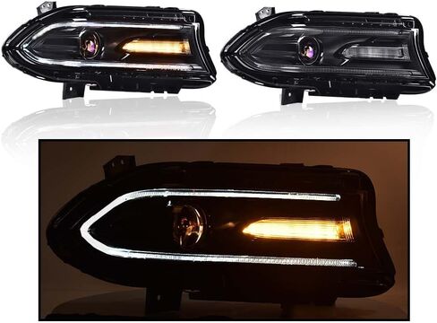 PIT66 Headlight Assembly, Compatible with Dodge Charger 2015 2016 2017 2018 2019 2020 2021 Halogen Headlamp Pair Left Driver Side And Right Passenger Side 68214397AB in Kuwait