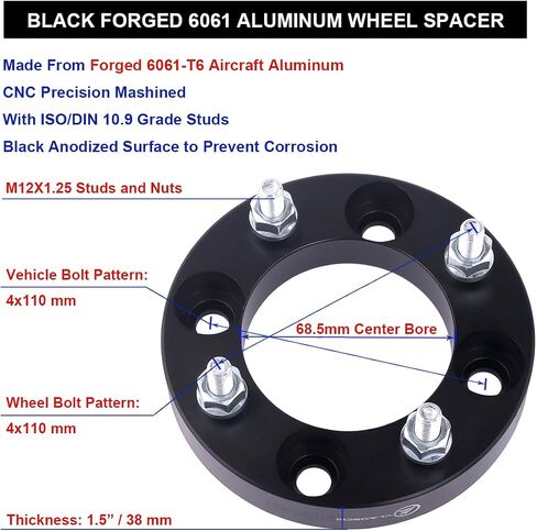 VLAOSCHI Black Forged ATV UTV 4x110 Wheel Spacers 1 Inch with 12x1.25 Studs Compatible with Yamaha Viking Wolverine YXZ1000R | CFMOTO ZForce 950 UForce 1000 - Pack of 4 in Kuwait