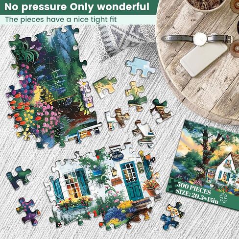 500 Pieces Jigsaw Puzzles for Adults, Beautiful Spring Street Puzzle for Adults Children Elderly, Recycled Paper Puzzle 500 Pieces, Glossy, Sturdy Pieces Challenging Family Game (20.5x15in) in Saudi Arabia