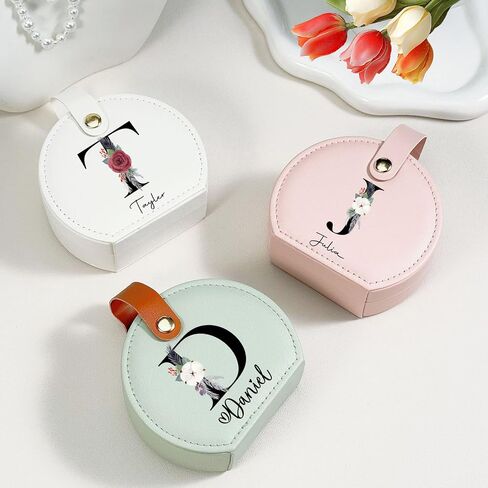 Ships Next Day, Small Travel Jewelry Case with Custom Initial and Name, Personalized Jewelry Box Organizer for Traveling, Half-Moon Design Case with Handle, Graduation Gifts for Best Friends in Saudi Arabia