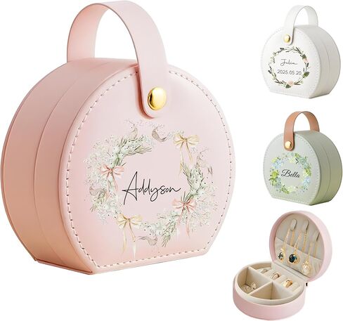 Ships Next Day, Small Travel Jewelry Case with Custom Initial and Name, Personalized Jewelry Box Organizer for Traveling, Half-Moon Design Case with Handle, Graduation Gifts for Best Friends in Saudi Arabia