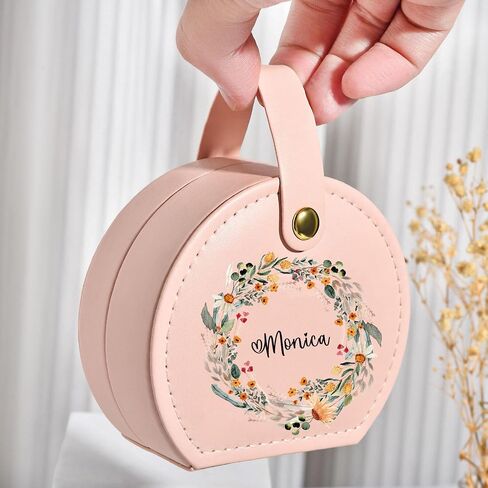Ships Next Day, Small Travel Jewelry Case with Custom Initial and Name, Personalized Jewelry Box Organizer for Traveling, Half-Moon Design Case with Handle, Graduation Gifts for Best Friends in Saudi Arabia