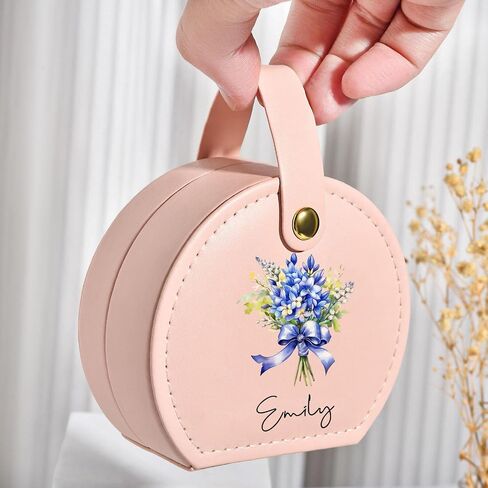 Ships Next Day, Small Travel Jewelry Case with Custom Initial and Name, Personalized Jewelry Box Organizer for Traveling, Half-Moon Design Case with Handle, Graduation Gifts for Best Friends in Saudi Arabia