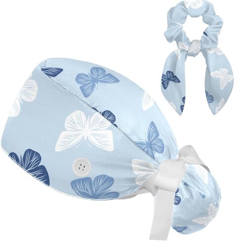Aesthetic Butterfly Scrub Caps Surgical Women with Buttons Sweatband and Hairband Surgical Caps for Long Hair Women in Saudi Arabia
