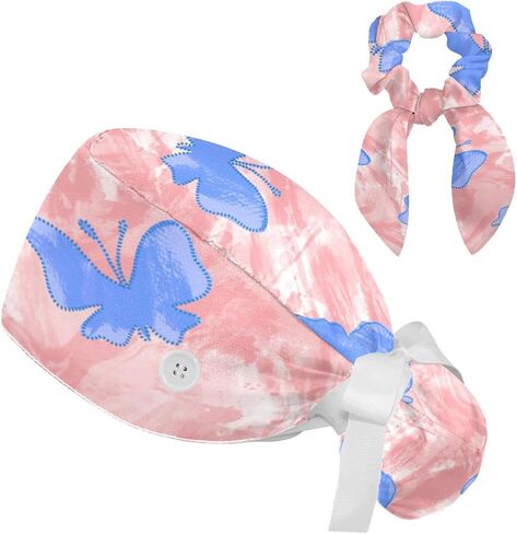 Aesthetic Butterfly Scrub Caps Surgical Women with Buttons Sweatband and Hairband Surgical Caps for Long Hair Women in Saudi Arabia