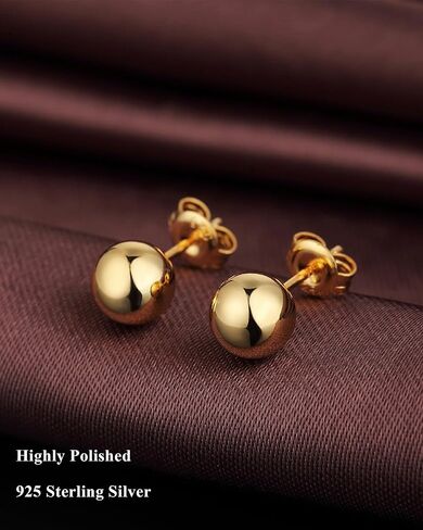 925 Sterling Silver Ball Stud Earrings for Women Men Hypoallergenic Ball Earrings 4mm-8mm in Kuwait
