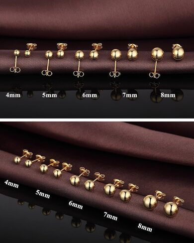 925 Sterling Silver Ball Stud Earrings for Women Men Hypoallergenic Ball Earrings 4mm-8mm in Kuwait