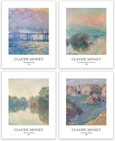 Evole Home - Claude Monet Giclée Art Print Print مجموعة من 4 مرات غير متطورة 11 × 14 بوصة على ورقة فنية غير لامعة متميزة للمنزل أو المكتب in Saudi Arabia