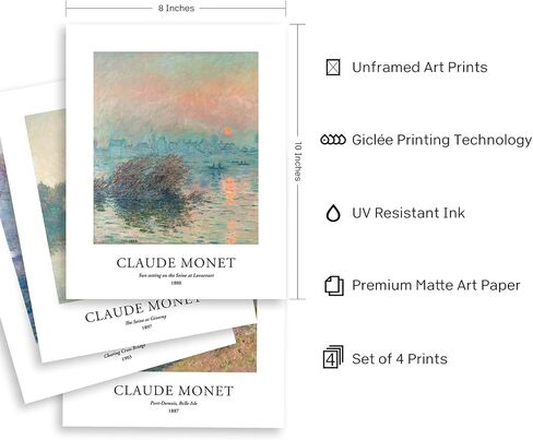 Evole Home - Claude Monet Giclée Art Print Print مجموعة من 4 مرات غير متطورة 11 × 14 بوصة على ورقة فنية غير لامعة متميزة للمنزل أو المكتب in Saudi Arabia