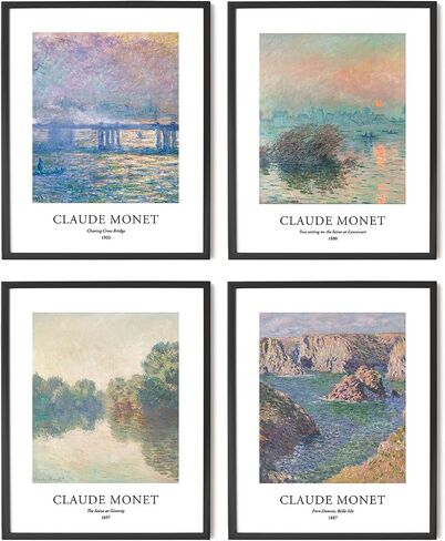 Evole Home - Claude Monet Giclée Art Print Print مجموعة من 4 مرات غير متطورة 11 × 14 بوصة على ورقة فنية غير لامعة متميزة للمنزل أو المكتب in Saudi Arabia